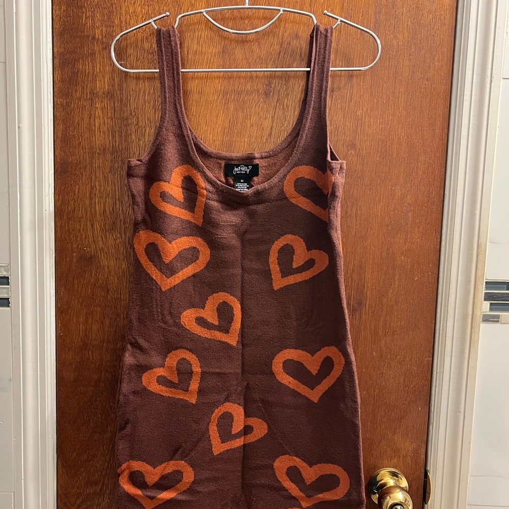 Brown Dress with Orange Heart Pattern
